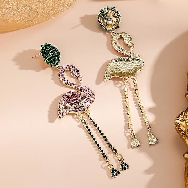 Flamingo Shape Drop Örhängen Tropical Bird Örhängen Statement Rosa Kristall Smycken För Kvinnor Flickor Present,vuxen,hona
