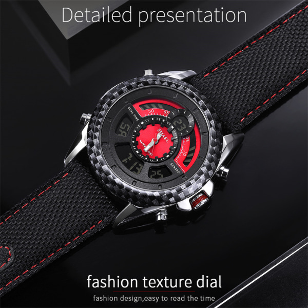 Fashionabla multifunktionsvattentäta nylon kvarts elektronisk watch (röd)