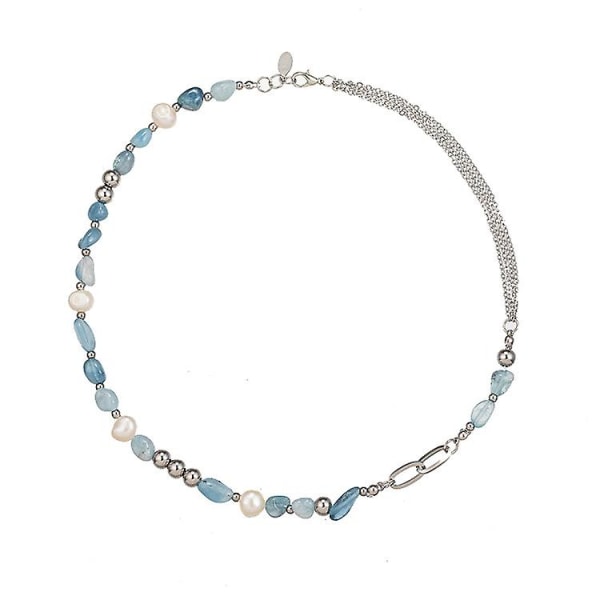 Fransk stil design barock pärla kort pärlhalsband för kvinnor, naturlig blå skattsten med barock pärla modesmycken Födelsedag Gi