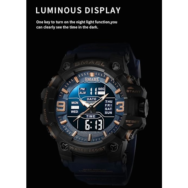 Märke Dual Time Analog Digital Quartz Herr Mode Watch Militär Vattentät Chronograph Elektroniskt armbandsur