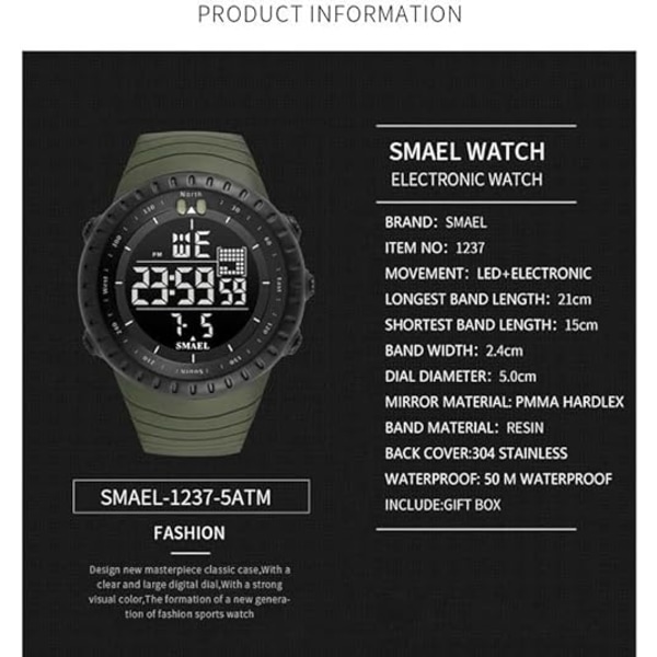 Digitala klockor för män Lyx Vattentät Modern klocka Man Datum LED Kronograf Elektroniska armbandsur