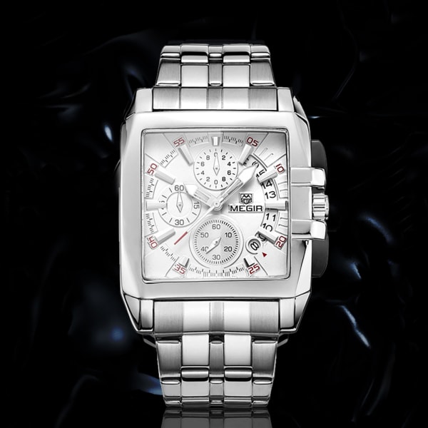 Män Man Analog Watch Fyrkantig Legering Case Quartz Armbandsur Vit Urtavla