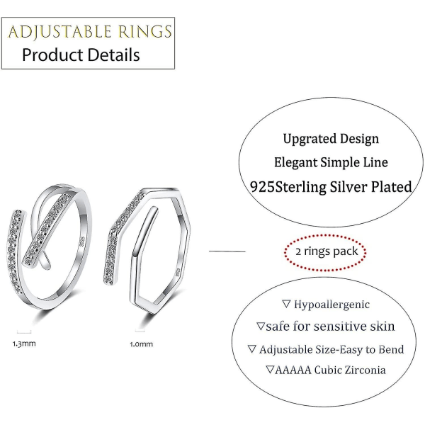 Justerbar ring för kvinnor - 925 sterling silver tumring - silverringar tjejer - set med fingerringar - present till bröllopslöftesringar mamma mors dag, W
