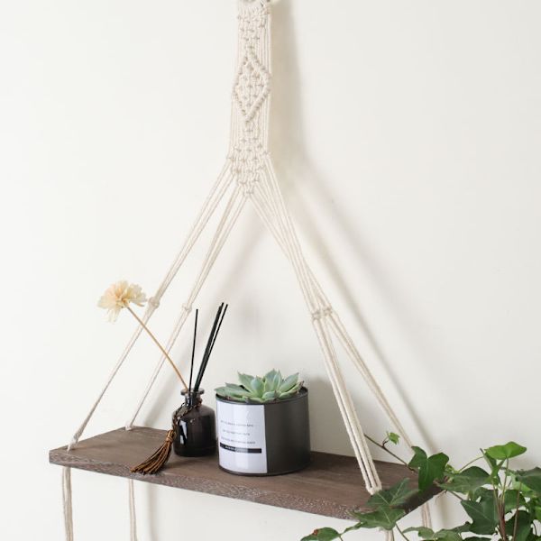 Macrame Trä Vägghängande Boho Swing Rustik Plant Support Vardagsrum Sovrum, set om 2