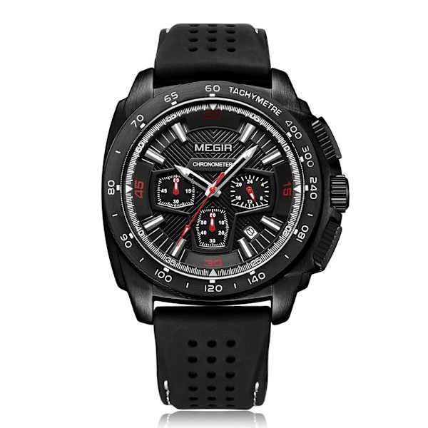 Fashionabla män watch Silikonrem Analog Display Quartz Armbandsur (svart)
