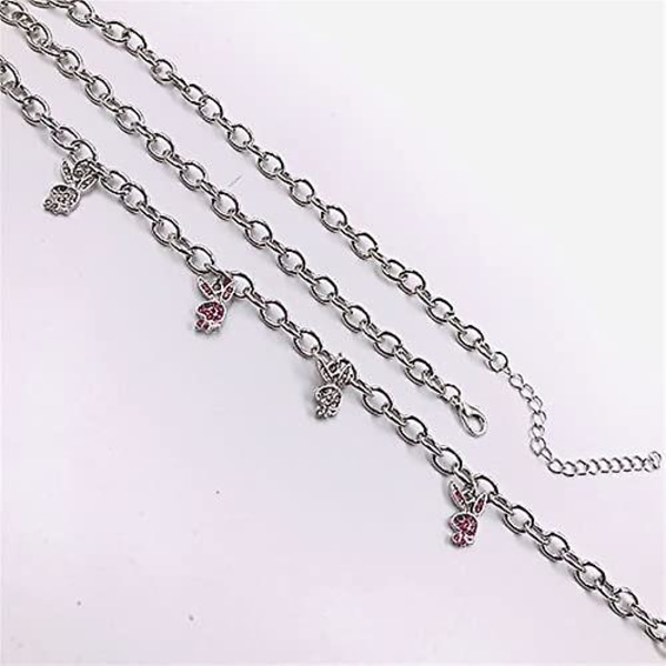 Halsband i rostfritt stål Rhinestone Playboy Rabbit Pendant Punk Chain Choker För kvinnor, vuxen, kvinna