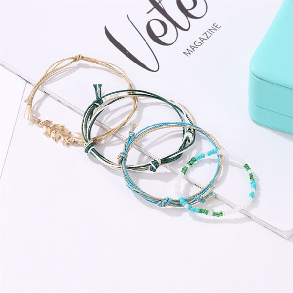 4PCS National Style Hand Stickning Armband DIY Leaf Smycken Tillbehör