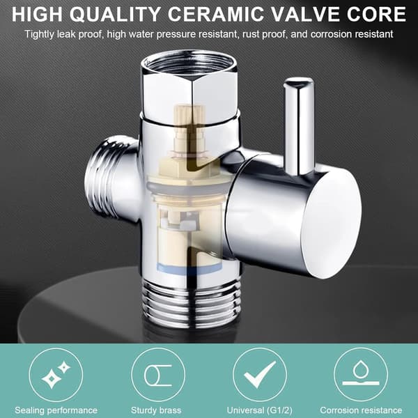 Way Valve G1/2\" 3-vejs Solid Messing Vandhane Adapter Toilet Vandhane med Badeværelse, Krom