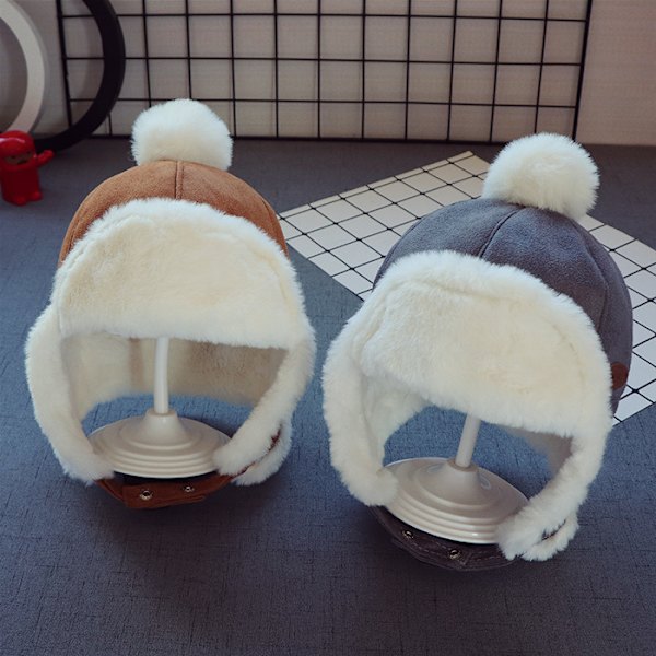 Barnhatt Ski Chapka Vinter Balaclava Plysch Chapka med Pompom Djurformad hatt för baby 2 4 år