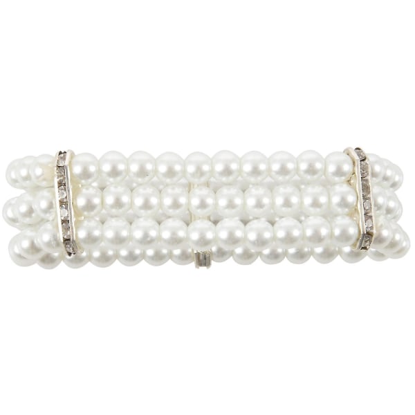 Dam 3 rader Faux Pearls Accent Off White Stretch handledsarmband, barn, hane