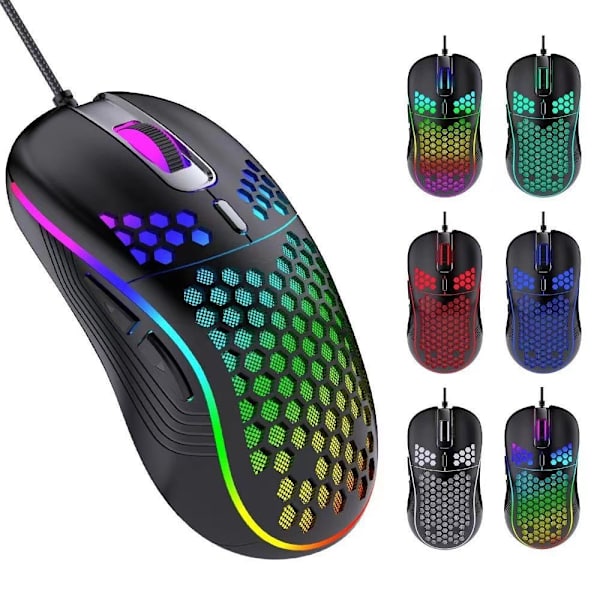 Honeycomb trådad spelmus, RGB-bakgrundsbelysning, ergonomisk och lätt USB -datormus med högprecisionssensor för bärbara Windows-datorspelare (B