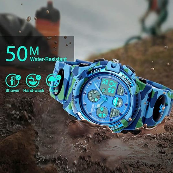 Digital Watch för barn , Pojkar Flickor Vattentät Sport utomhusklockor Barn Casual Elektroniska Analog Quartz Armbandsur med larmstoppur