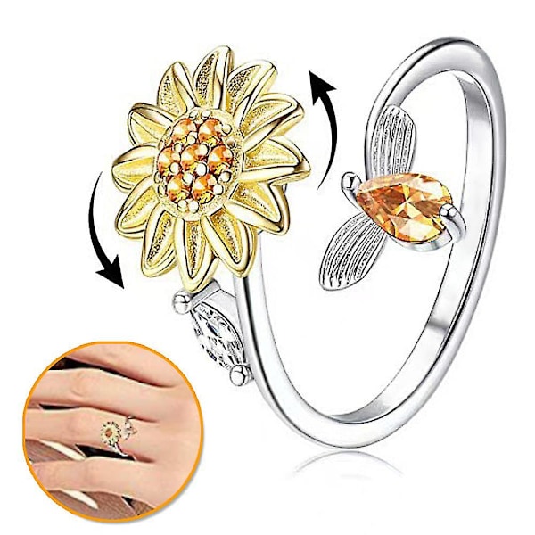 Sunflower Fidget Ring för kvinnor Justerbar Open Band Ring, barn, hane