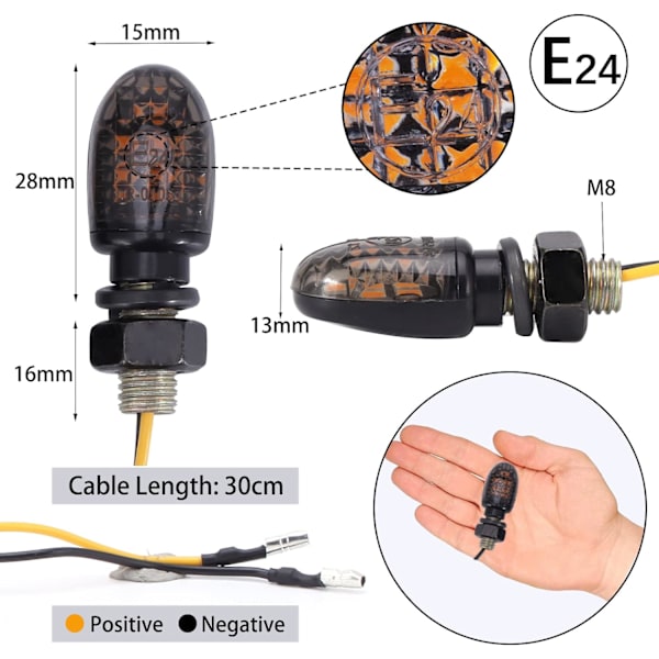 4st Motorcykel LED Blinkers E24 Godkänd 7 LED Micro Indicators 12V Universal 2835 SMD Mini Vattentät Bulb M8 för Cruiser Bobber Chopper S