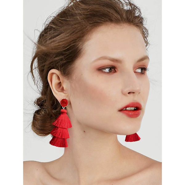 Layered Tassel Earrings Bohemian Layered Tassel Pendant Örhängen (röda),barn,kvinna