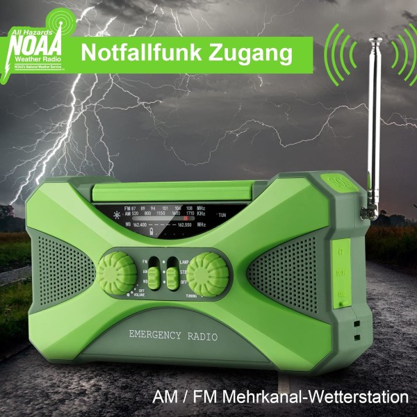 2022 Solcellsradio Nödradio med vev, 10000mAh Bärbar Vevradio FM/AM/NOAA Dynamo Radio med 3 lägen Ficklampa, Läslampa, SOS-larm, W