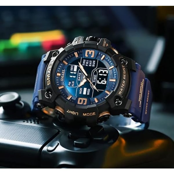 Märke Dual Time Analog Digital Quartz Herr Mode Watch Militär Vattentät Chronograph Elektroniskt armbandsur