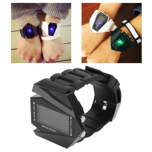 Sport elektronisk watch Datumvisning Larmfunktion Flygplansstil Vattentät LED elektronisk watch för pojkar Svart