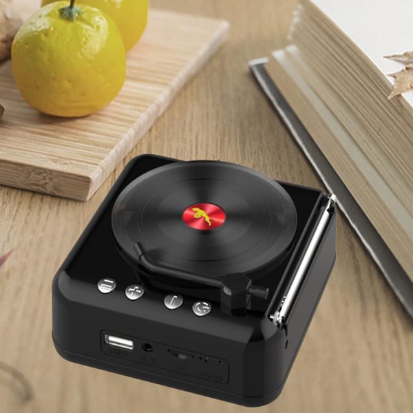 Vintage-vinyylilevyjen Bluetooth-kaiutin - Kannettava langaton gramofonikaiutin FM-radiolla ja Hi-Fi-stereolla - Innovatiivinen minilevysoitin Bluetooth Sp