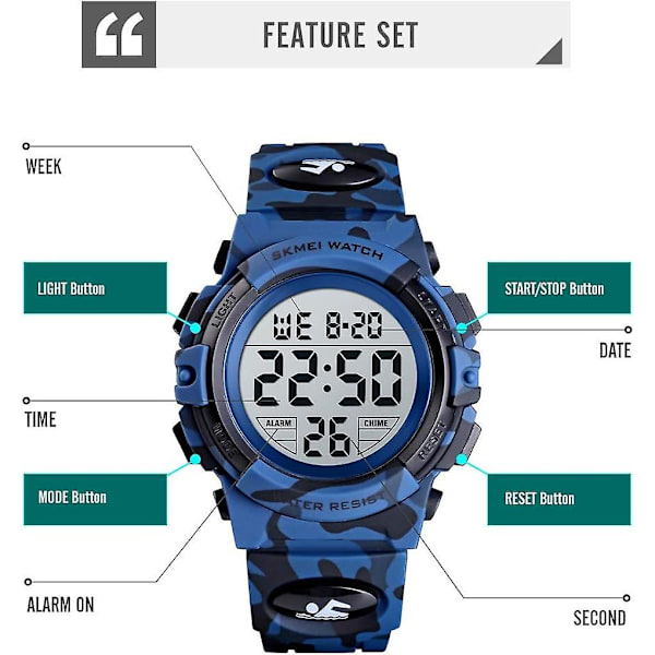 Watch Digital Sport Vattentät Elektronisk Barn Barnklockor Väckarklocka 12/24 H Stoppur Kalender Pojke Tjej Armbandsur,barn, unisex
