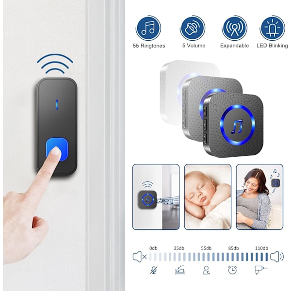 Stöd för trådlös dörrklocka 433-protokoll Visual Intelligent Doorbell Music Machine 50 Music