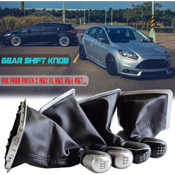 Manuaalinen 6-vaihteinen sopii Ford Focus 2 MK2 FL C-MAX 2006-2011MK3 MK4 MK7 Galaxyyn nahkaisella pölysuojalla - Musta - 6-vaihteinen