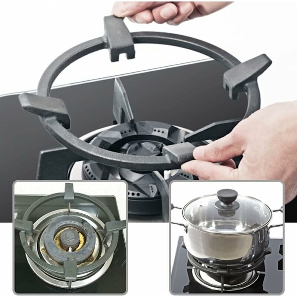 Støbejerns Wok Pan Stativ Universal Wok Stativ Gas Wok Adapter til Støbejernspande Skridsikker Sort, til Brændere, Gaskomfurer, Komfurer