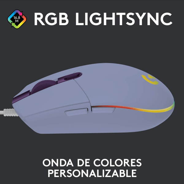 Logitech G102 LIGHTSYNC USB spelmus med anpassningsbar RGB-belysning, 8K Game Capture, Upp till 8 000 DPI-spårning, Ultralight Mauve