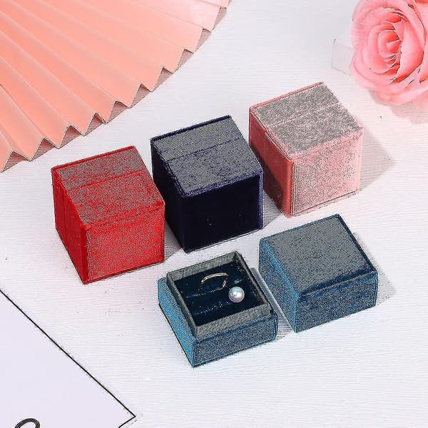 Högkvalitativ sammetssmyckeskrin Hållbar Ring Display Box Dubbel Ring Box