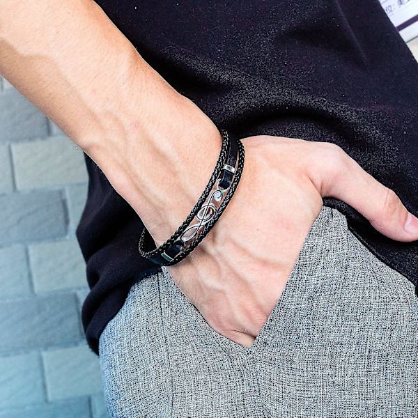 Veeki Lädermanschettarmband för män Svart Brun Flerlagers flätat rep Gitarr Diskantklav Musiknot Smycken Armband Justerbar, vuxen, kvinna