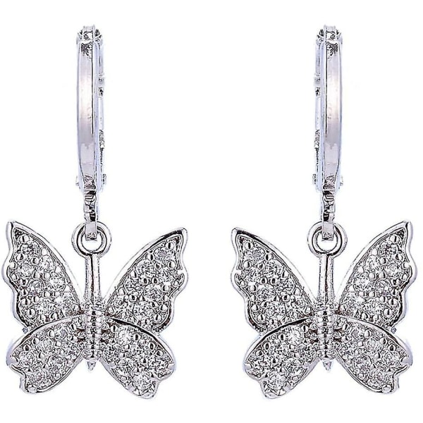 Butterfly Hoop Örhängen, 14k guld Silver Crystal Butterfly Drop Dangle örhängen, barn, hane