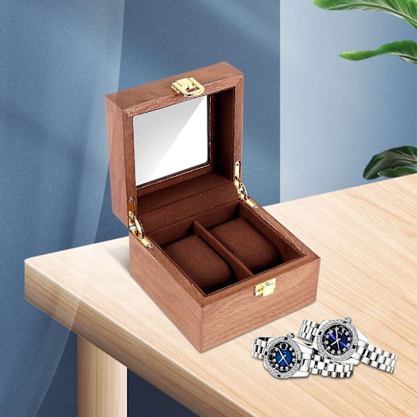 2 case Träklocka Watch , glas Toppad case, kaffe färg, barn, hane