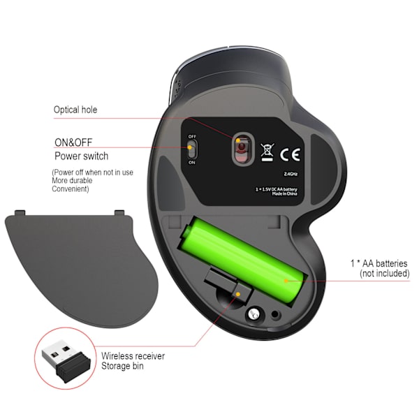 Trådlös Bluetooth mus, ergonomisk design, ljudlös, bärbar