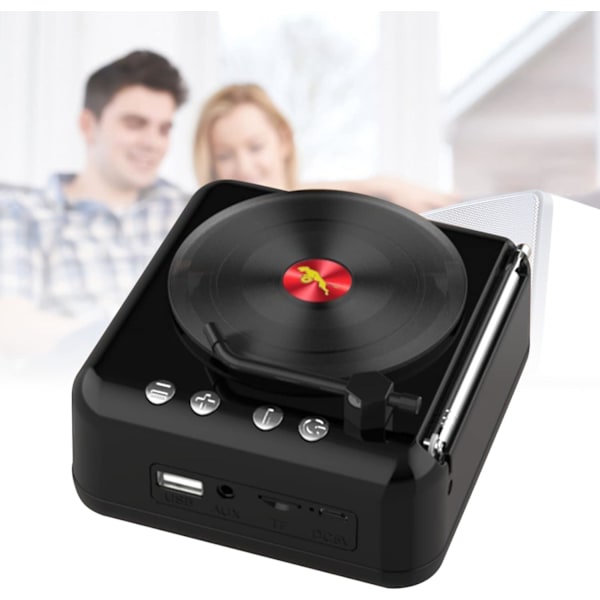 Vintage-vinyylilevyjen Bluetooth-kaiutin - Kannettava langaton gramofonikaiutin FM-radiolla ja Hi-Fi-stereolla - Innovatiivinen minilevysoitin Bluetooth Sp