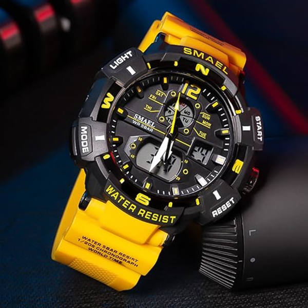 Orange och röd analog digital watch för män Big Face Utomhussport Vattentät militärarmbandsur med datum Multifunktion Taktisk LED Army Stop