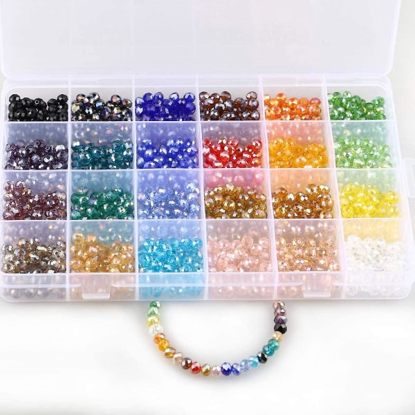 1 200 stycken facetterade glaspärlor Rondellepärlor 24 färger pärlor med förvaringslåda för gör-det-själv smycken armband Göra hantverk