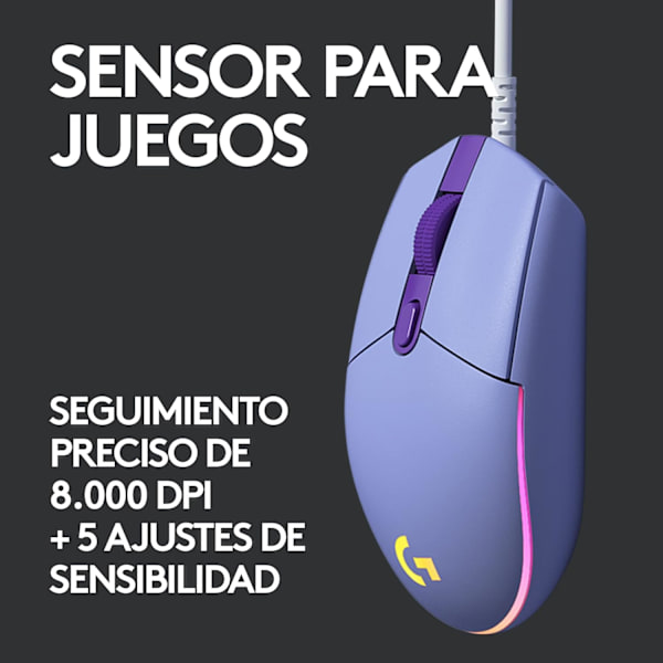 Logitech G102 LIGHTSYNC USB spelmus med anpassningsbar RGB-belysning, 8K Game Capture, Upp till 8 000 DPI-spårning, Ultralight Mauve