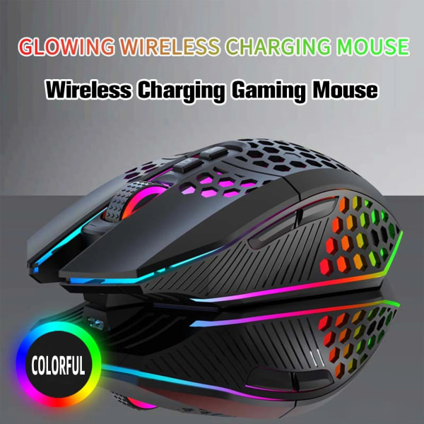 HXSJ 2.4G trådlös mus Uppladdningsbar Cave Mouse 1600dpi Bländande färgbakgrundsbelysning Inbyggd 500MAH