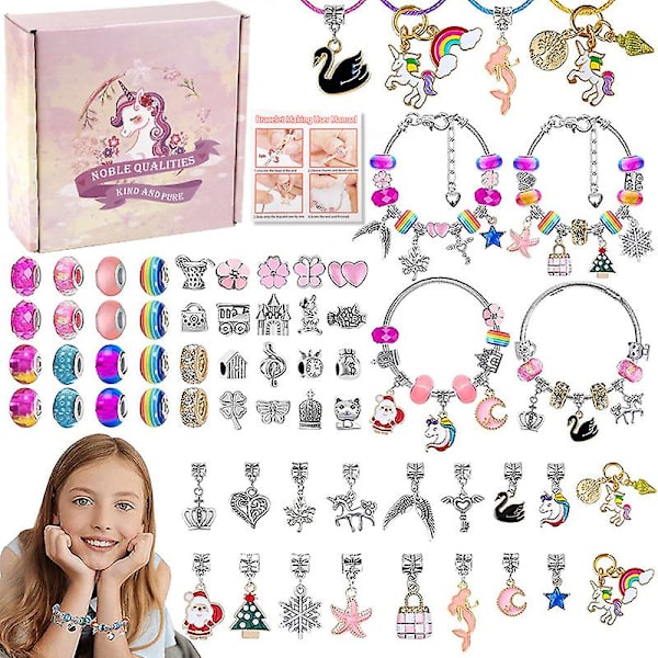 Unicorn & Mermaid Charm Armband Making Kit - pysselpärlor smycken hantverk för flickor i åldrarna 5-12, barn, kvinnor