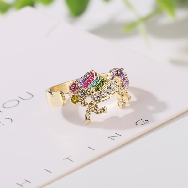 Present Cartoon Barns Färgglada Unicorn Ring Färgglad Pony Öppning Justerbar Ring, barn, 2 st