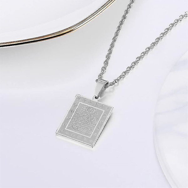 925 Sterling Silve Quran Ayatul Kursi Charm Hänge Halsband - 20 Inch, barn, Silver