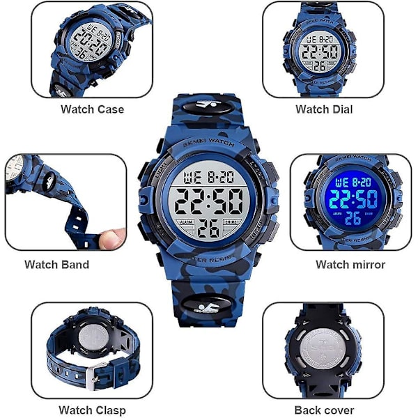 Watch Digital Sport Vattentät Elektronisk Barn Barnklockor Väckarklocka 12/24 H Stoppur Kalender Pojke Tjej Armbandsur,barn, unisex