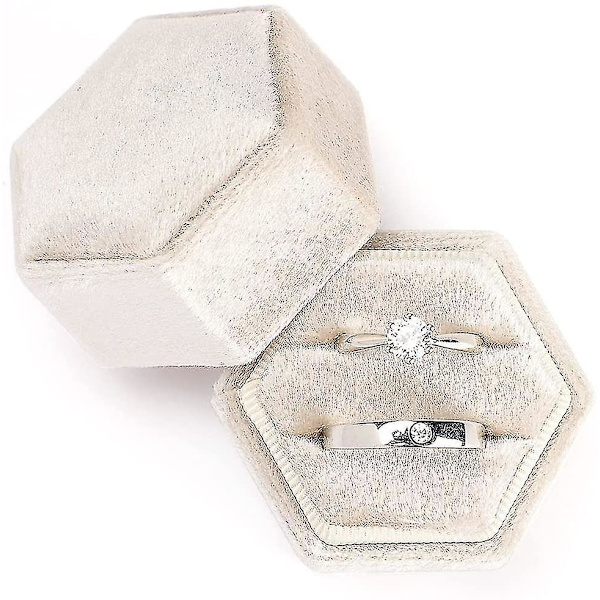 Sammets smycken Ring Box, Etercycle Hexagon Premium Gorgeous Vintage Dubbel Ring presentask med avtagbart lock för förslag Förlovning Bröllopsceremoni