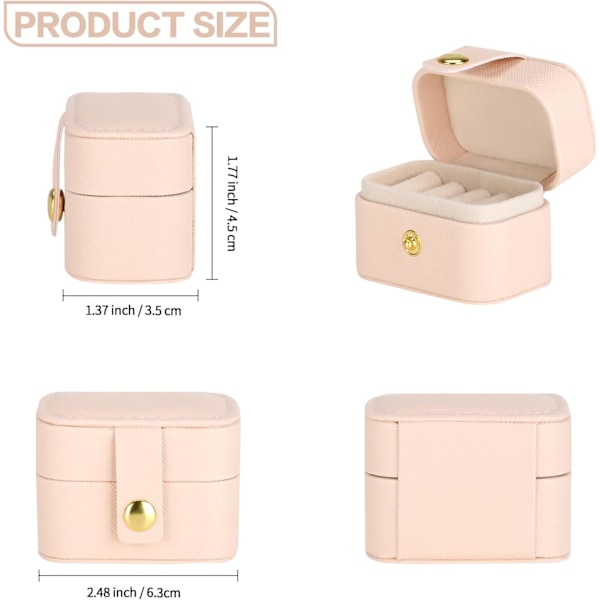 2 stk. Lille Rejse Smykkeæske til Ring, Ørestik, Mini Smykke Ring Holder til Flere Ringe, Bærbar Smykke Opbevaring Organizer Æske (Pink)