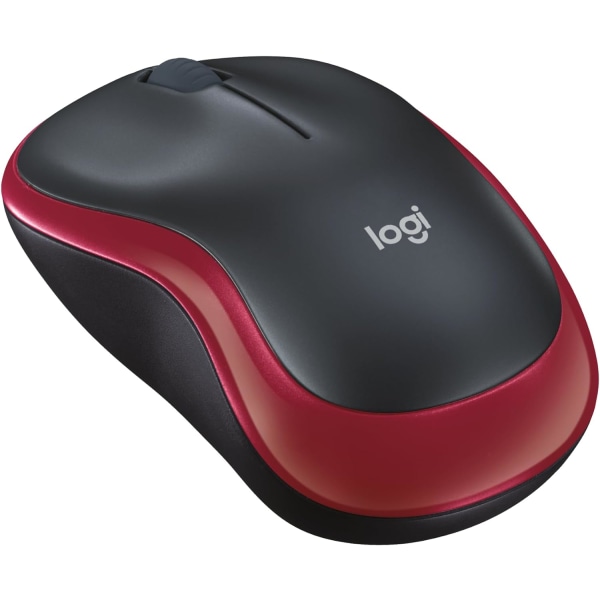 Logitech M185 trådlös mus, 2,4 GHz, med mini- USB mottagare, optisk spårning, 1000 DPI-upplösning, kompatibel med PC, Mac, Laptop Röd
