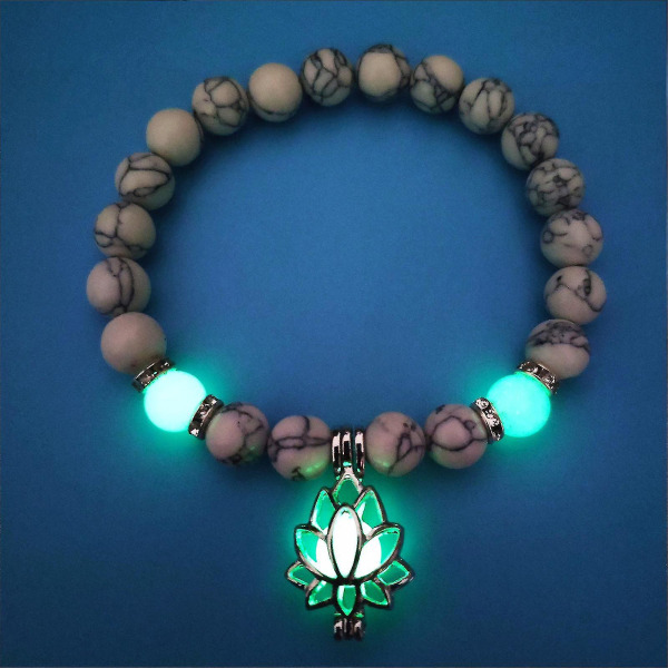 Anxiety & Destress Armband, Glow In The Dark Lotus Yoga Healing Stone Armband, Luminous Glowing In The Dark Moon Lotusblommaformad berlockarmband