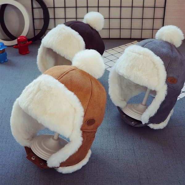 Barnhatt Ski Chapka Vinter Balaclava Plysch Chapka med Pompom Djurformad hatt för baby 2 4 år