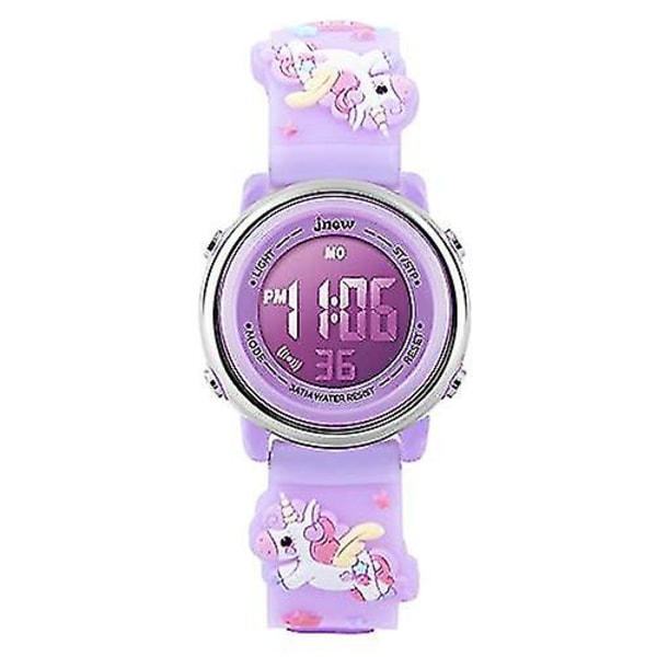 Watch, watch för barn i åldern 3-10 3d söt tecknad enhörningsklocka för tjej 7 färglampor Digital watch för toddler Montre Enfant Fille,adul