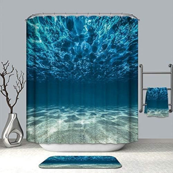 Duschdraperi 180 x 200 cm, Blå duschdraperi mot form , Duschdraperi i tyg med krokar, Duschdraperi för badrum