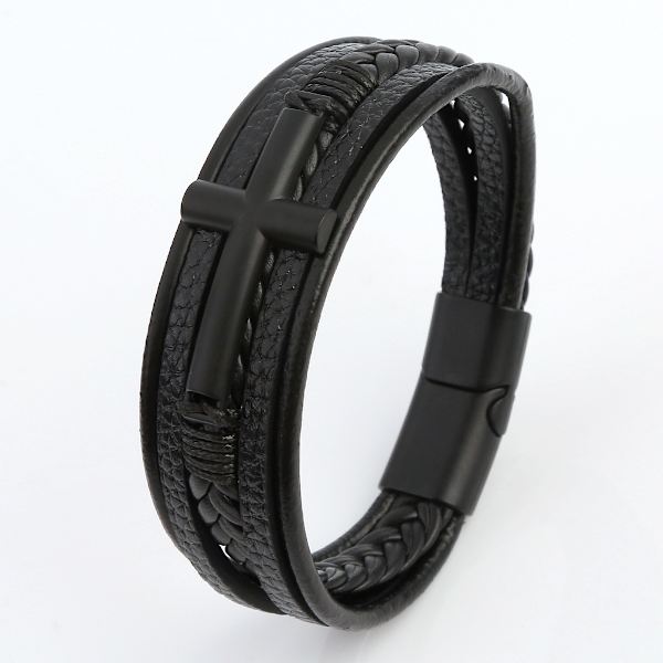 Cross Armband Mode Rostfritt Stål Utsökt Hantverk Armband Hand Smycken Svart 8.46in